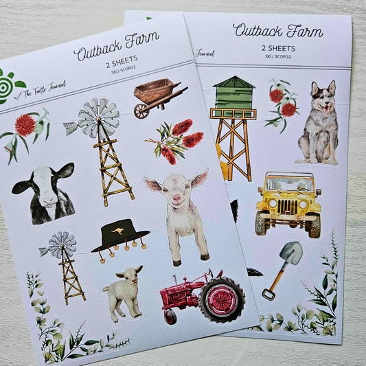 Outback Farm Matte Sticker Set (2 sheets) - The Turtle Journal-Outback Farm Matte Sticker Set (2 sheets) - The Turtle Journal Journaling Supplies-Rachel The Turtle Journal