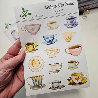 Vintage Tea Time Watercolour Matte Sticker Set (2 sheets) - The Turtle Journal-Rachel The Turtle Journal
