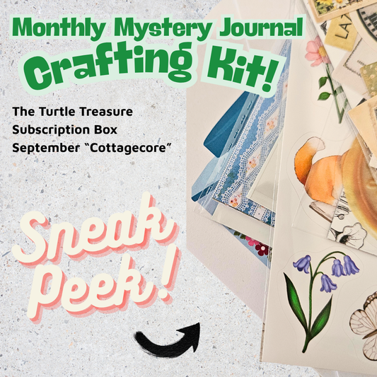 Turtle Treasure Box Subscription Kit - a themed box every month-Papers Stickers Subscription Kit Box Monthly Craft Mystery Australia Paper Crafters-Rachel The Turtle Journal
