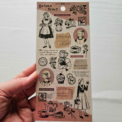 Serene Story Sticker Sheet - Mind Wave From Japan-Rose's Tea Party-Serene Story Sticker Sheet - Mind Wave From Japan - The Turtle Journal-Rachel The Turtle Journal