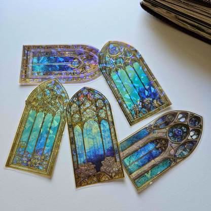 Stained Glass Window Sticker Set (5 piece)-Blue-Stained Glass Window Sticker Set (5 piece) - The Turtle Journal PET Durable Scrapbooking Journaling Supplies-Rachel The Turtle Journal