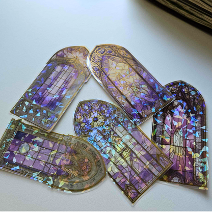 Stained Glass Window Sticker Set (5 piece)-Lilac-Stained Glass Window Sticker Set (5 piece) - The Turtle Journal PET Durable Scrapbooking Journaling Supplies-Rachel The Turtle Journal