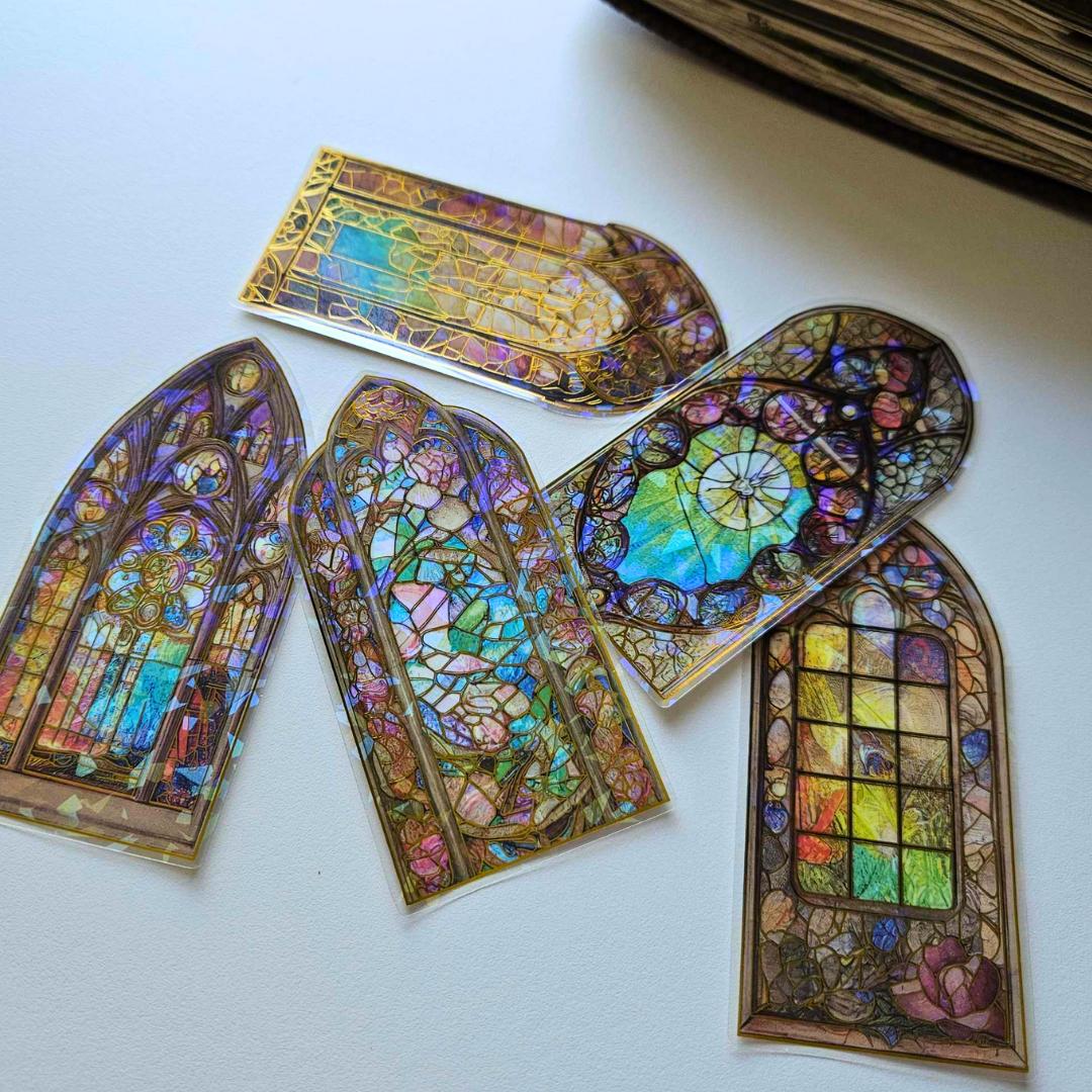 Stained Glass Window Sticker Set (5 piece)-Rainbow-Stained Glass Window Sticker Set (5 piece) - The Turtle Journal PET Durable Scrapbooking Journaling Supplies-Rachel The Turtle Journal