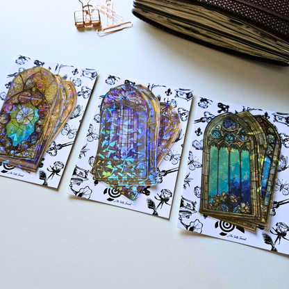 Stained Glass Window Sticker Set (5 piece)-Stained Glass Window Sticker Set (5 piece) - The Turtle Journal PET Durable Scrapbooking Journaling Supplies-Rachel The Turtle Journal