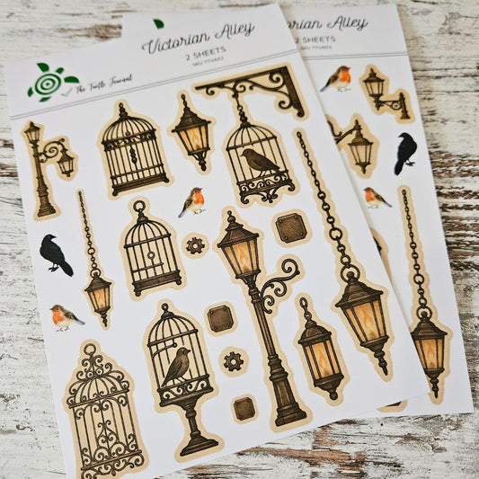 Victorian Alley Matte Sticker Set (2 x A5 Sheets) - The Turtle Journal-Victorian Alley Matte Sticker Set (2 x A5 Sheets) - The Turtle Journal Garden Nature Gnome Journaling-Rachel The Turtle Journal