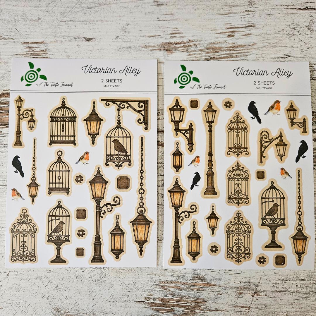 Victorian Alley Matte Sticker Set (2 x A5 Sheets) - The Turtle Journal-Victorian Alley Matte Sticker Set (2 x A5 Sheets) - The Turtle Journal Garden Nature Gnome Journaling-Rachel The Turtle Journal
