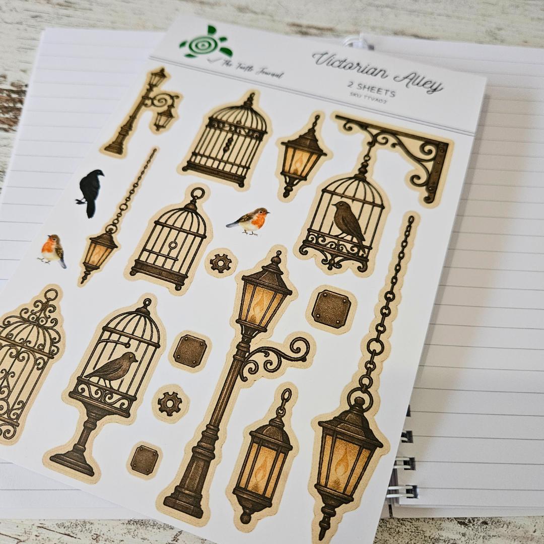 Victorian Alley Matte Sticker Set (2 x A5 Sheets) - The Turtle Journal-Victorian Alley Matte Sticker Set (2 x A5 Sheets) - The Turtle Journal Garden Nature Gnome Journaling-Rachel The Turtle Journal