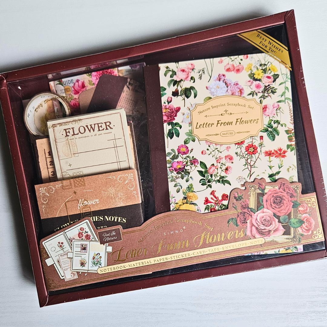 Vintage Letter From Flowers Junk Journal Gift Box w Journal (100 piece)