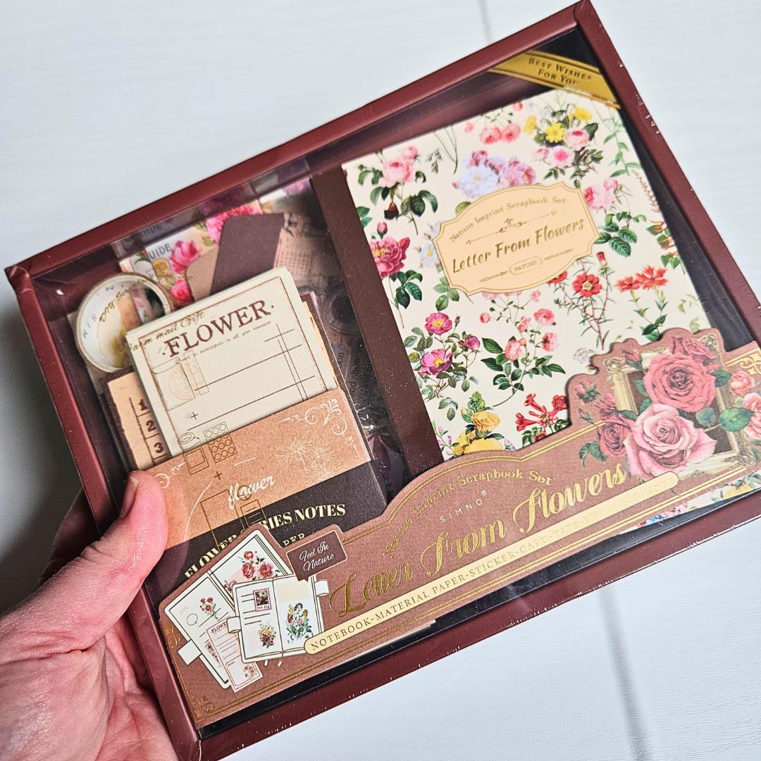 Vintage Letter From Flowers Junk Journal Gift Box w Journal (100 piece)