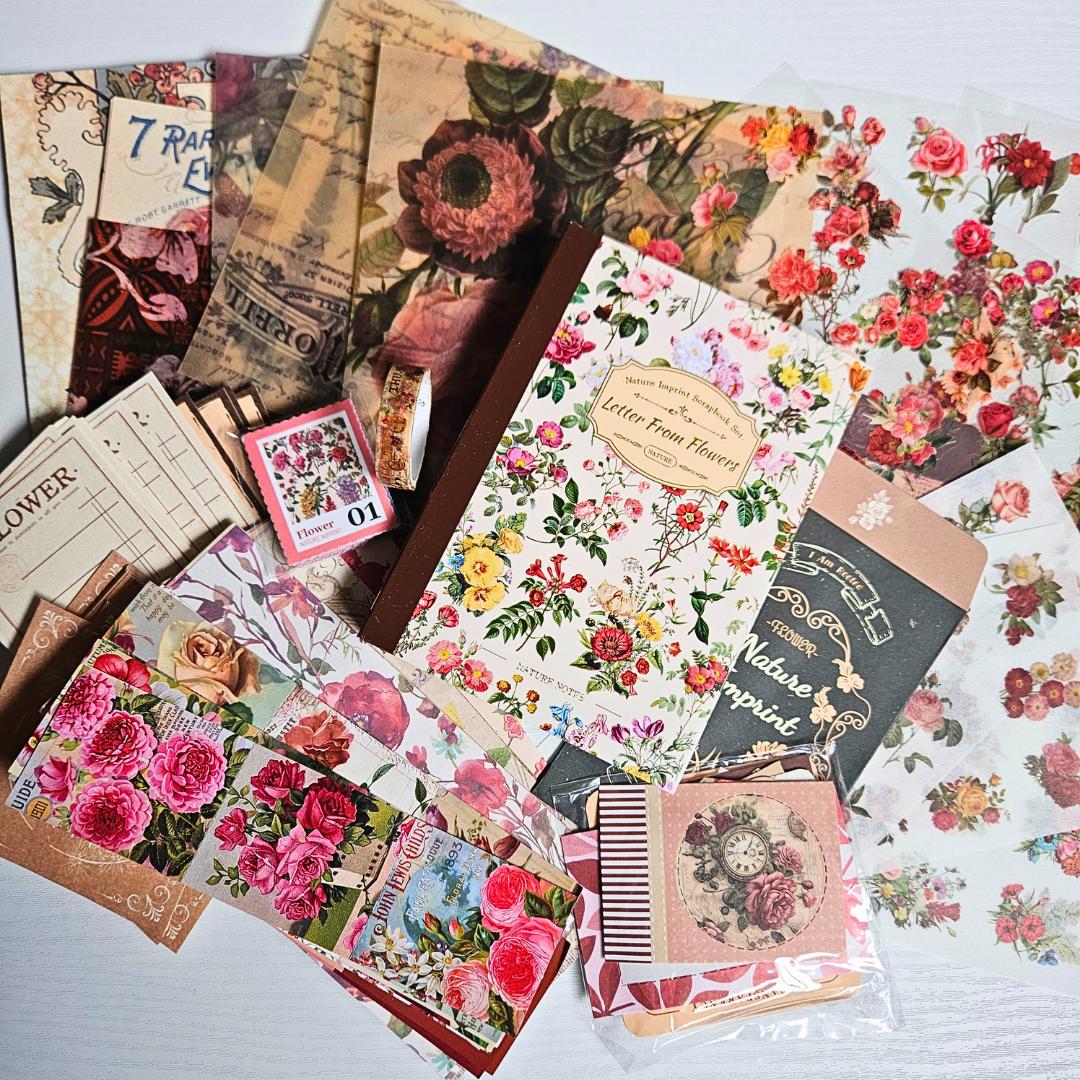 Vintage Letter From Flowers Junk Journal Gift Box w Journal (100 piece)