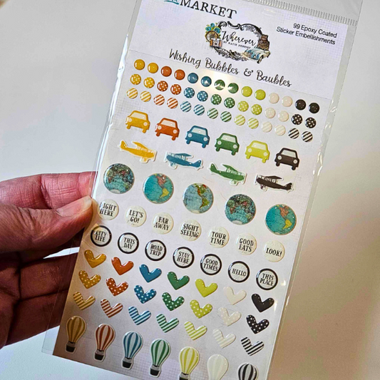 The Turtle Journal - Resin Epoxy Stickers Travel Journal TN Embellishments - 49 and Market Wherever - Pack Set Coated 3D Stickers Icons Motifs - Australian Supplier 49 and Market