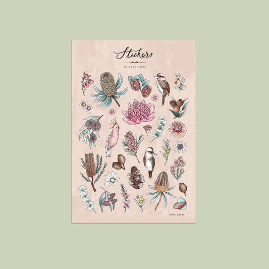 Australiana Sticker Sheet Set - Typoflora (1 sheet)-Rachel The Turtle Journal