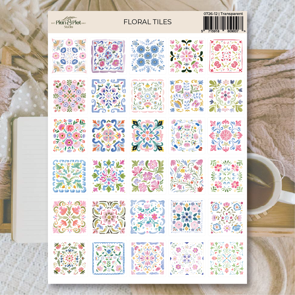 Floral Tiles Sticker Sheet Set - Plan & Plot Studio
