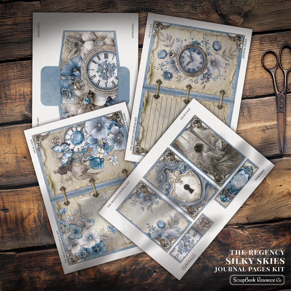 "The Regency Silky Skies" Junk Journal Kit - Scrapbook Resource Co (Make 30 Pages+)-Rachel The Turtle Journal