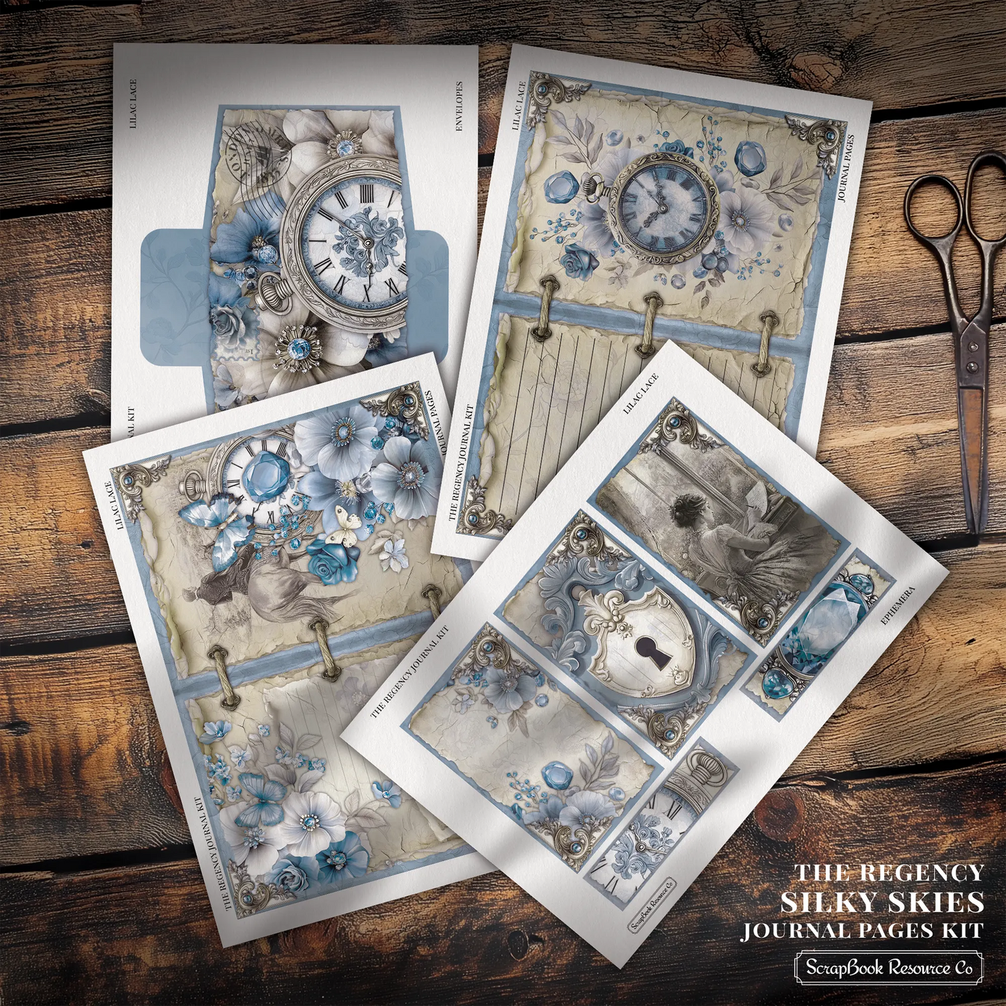 "The Regency Silky Skies" Junk Journal Kit - Scrapbook Resource Co (Make 30 Pages+)