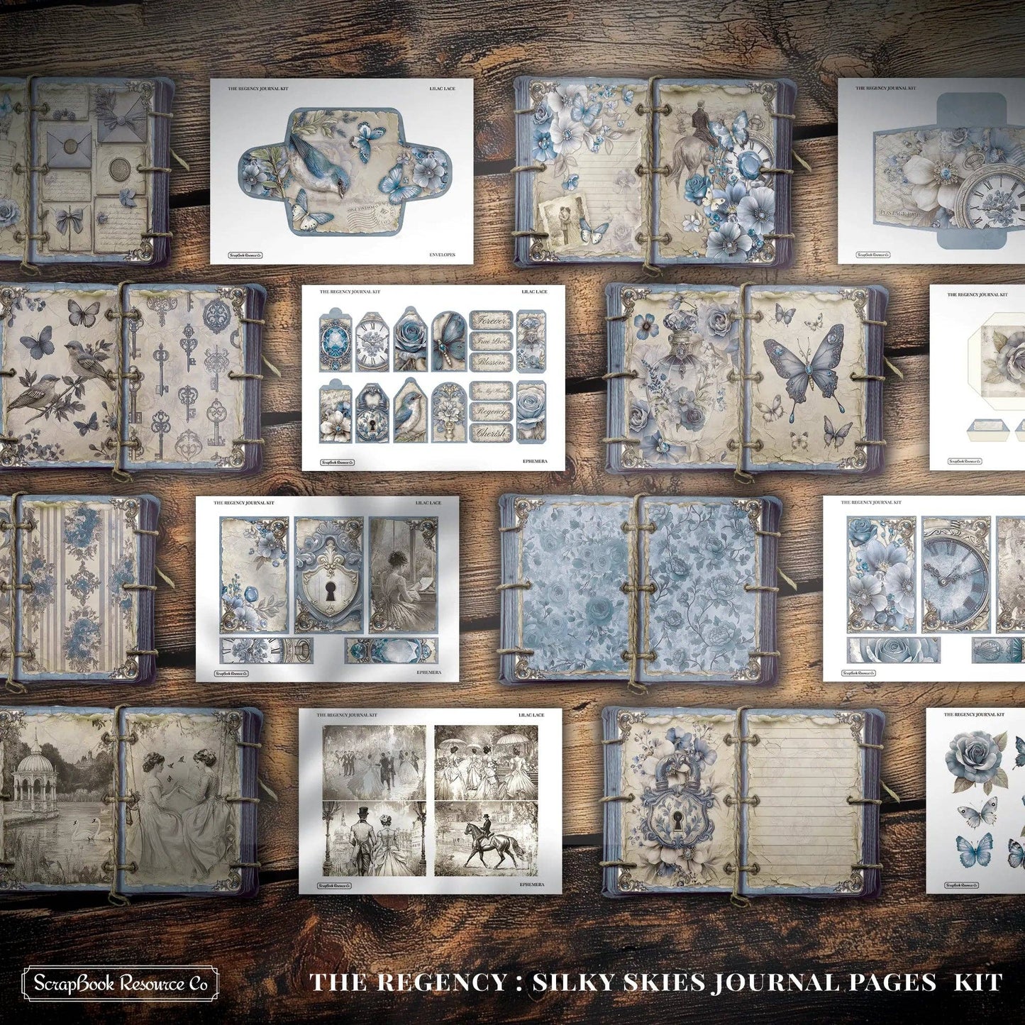 "The Regency Silky Skies" Junk Journal Kit - Scrapbook Resource Co (Make 30 Pages+)