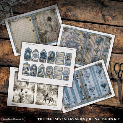 "The Regency Silky Skies" Junk Journal Kit - Scrapbook Resource Co (Make 30 Pages+)
