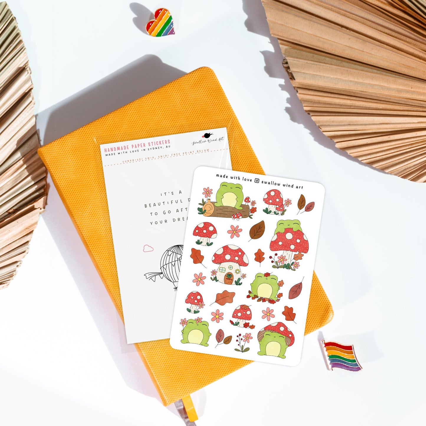 Autumn Leaves and Froggy Sticker Sheet - Swallow Wind Art