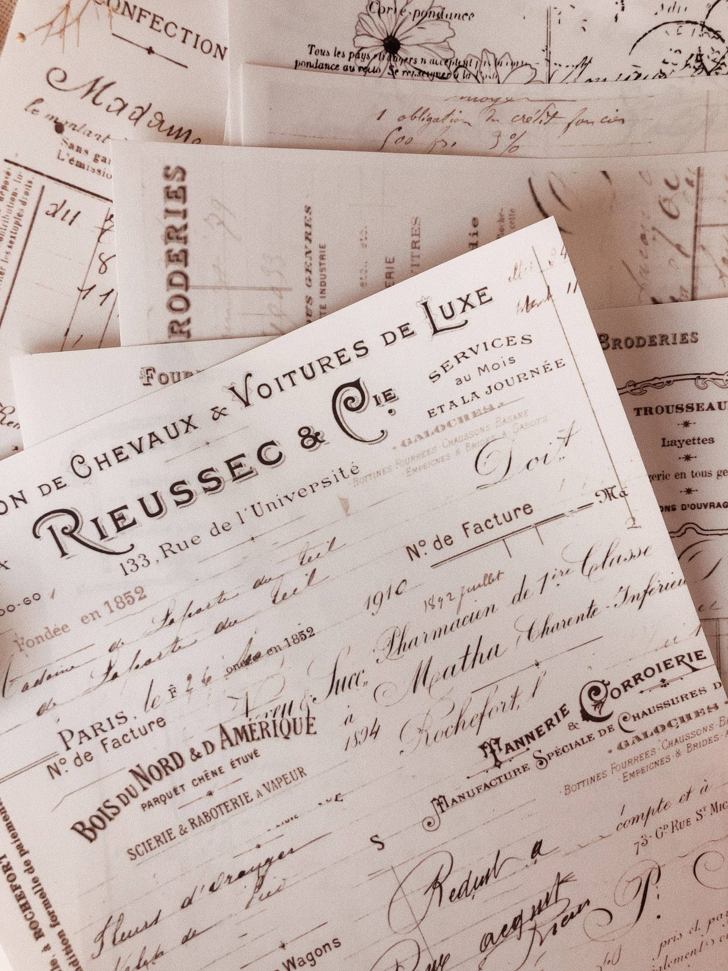 5 x A5 Full Page Stickers - French Ephemera - Chapteries from France