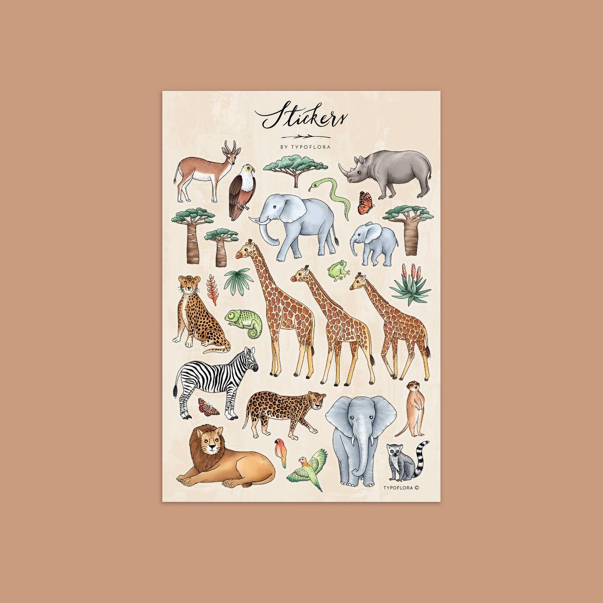 Safari Friends Sticker Set - Typoflora (1 sheet)