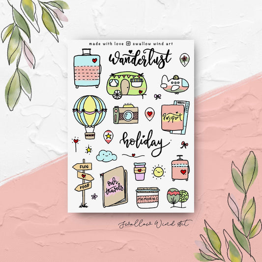 Holiday Wanderlust Travel Notebook Sticker Sheet - Swallow Wind Art