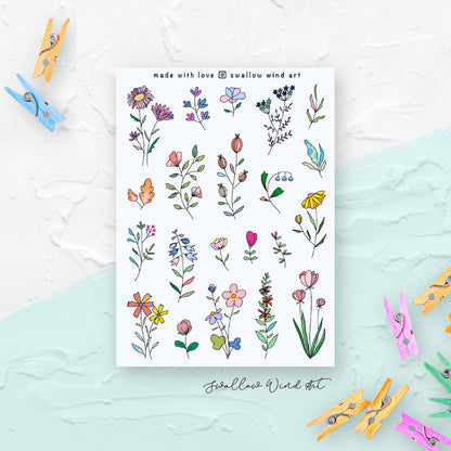 Wildflowers and Leaves v2 Sticker Sheet - Swallow Wind Art