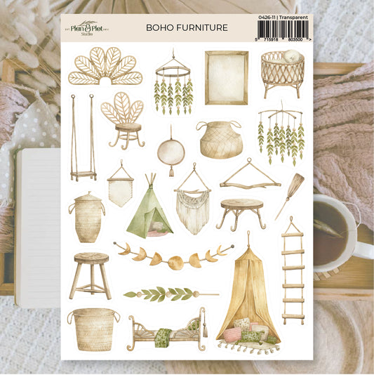 Boho Furniture Sticker Set (1 sheet) - Plan & Plot Studio