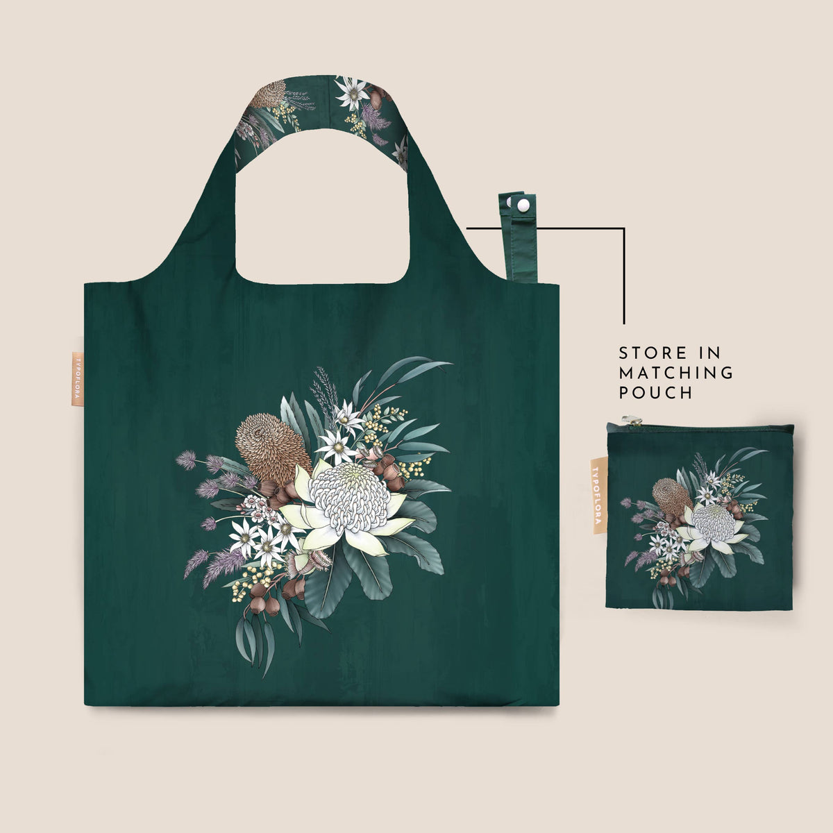 Green Waratah Reusable Bag Craft Gift Tote - Typoflora (1)