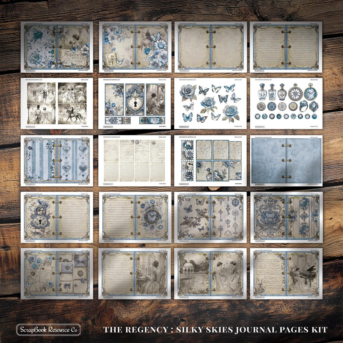 "The Regency Silky Skies" Junk Journal Kit - Scrapbook Resource Co (Make 30 Pages+)-Rachel The Turtle Journal