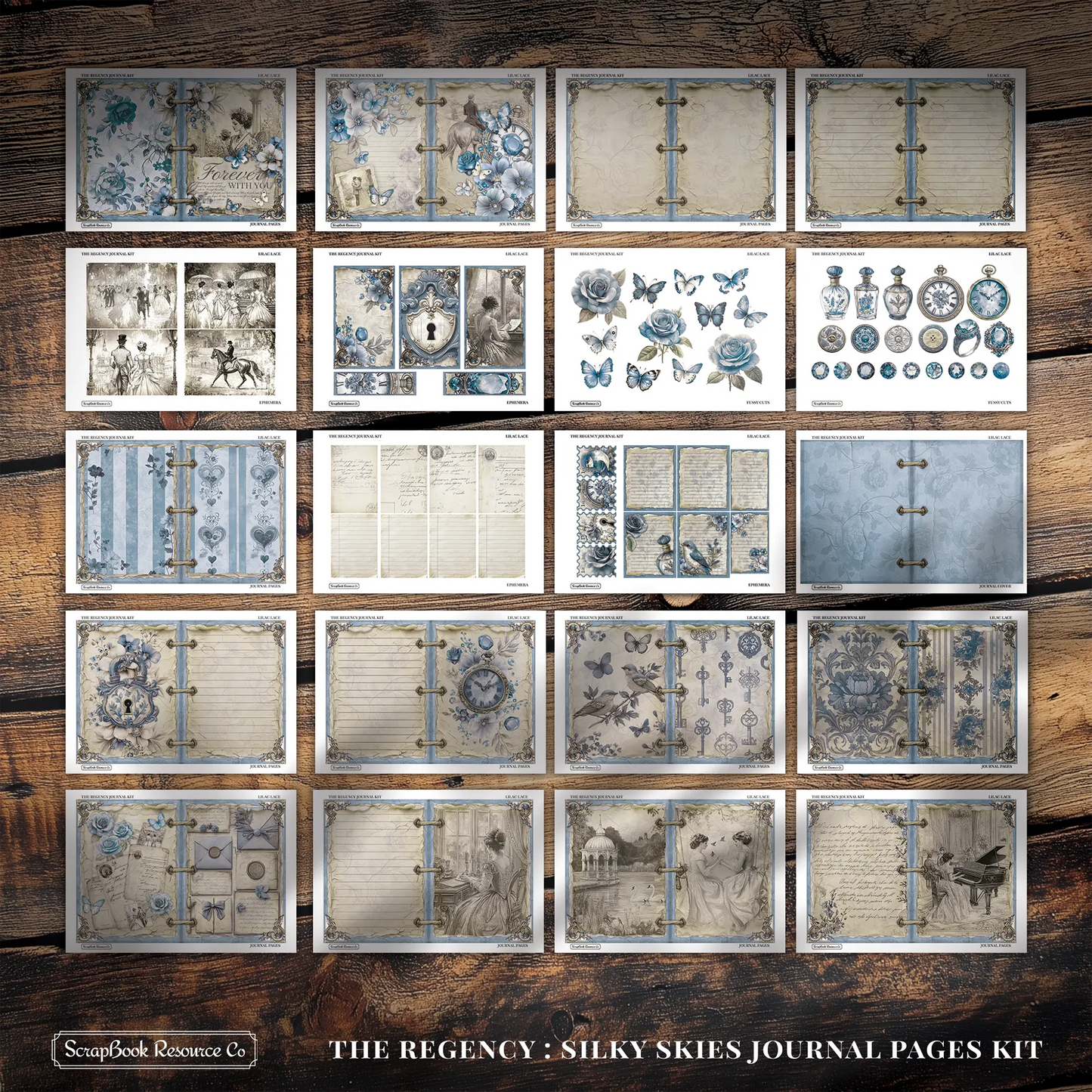 "The Regency Silky Skies" Junk Journal Kit - Scrapbook Resource Co (Make 30 Pages+)