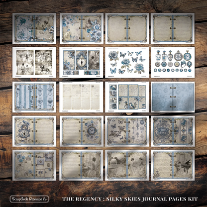 "The Regency Silky Skies" Junk Journal Kit - Scrapbook Resource Co (Make 30 Pages+)
