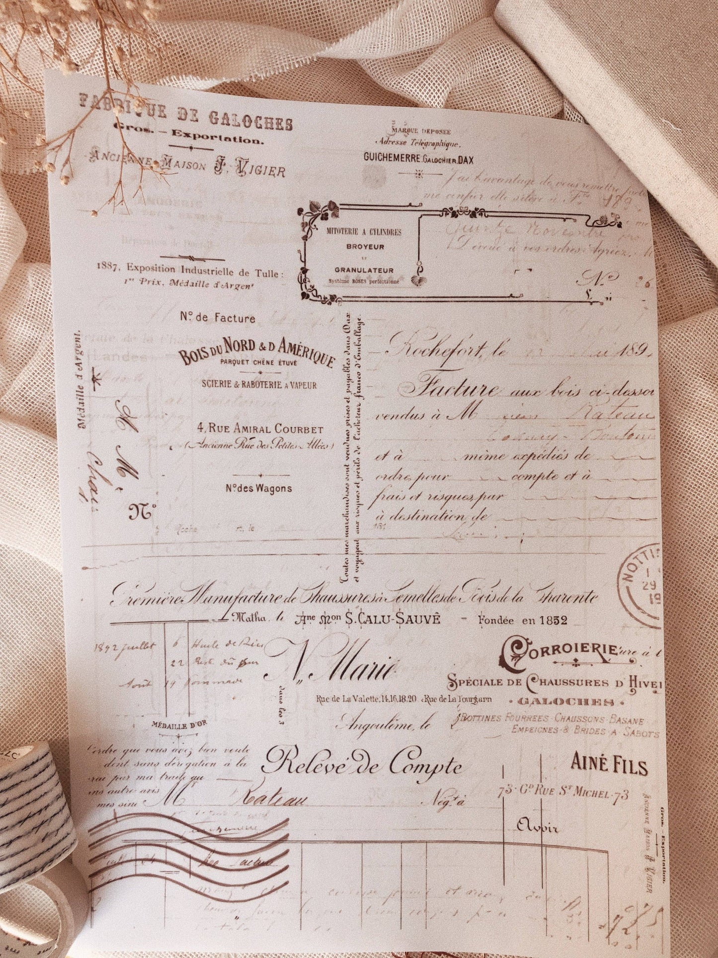 5 x A5 Full Page Stickers - French Ephemera - Chapteries from France