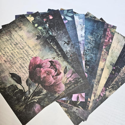 A5 Midnight Graffiti Flowers Patterned Paper Pack (12 sheets)-A5 Midnight Graffiti Flowers Patterned Paper Pack (12 sheets) - The Turtle Journal Vintage Inspired Journaling-Rachel The Turtle Journal