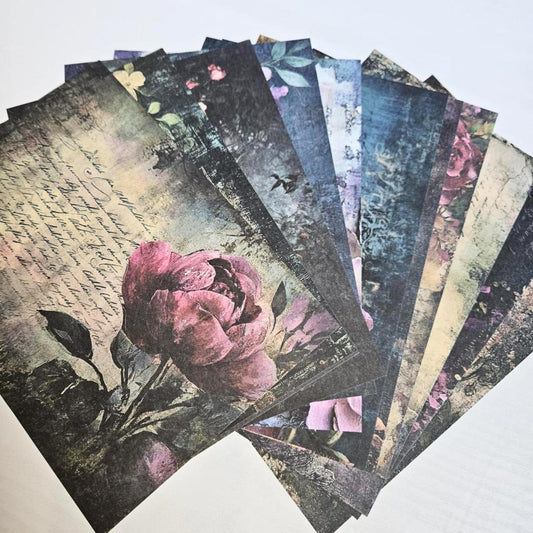 A5 Midnight Graffiti Flowers Patterned Paper Pack (12 sheets)-A5 Midnight Graffiti Flowers Patterned Paper Pack (12 sheets) - The Turtle Journal Vintage Inspired Journaling-Rachel The Turtle Journal