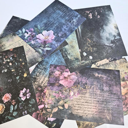 A5 Midnight Graffiti Flowers Patterned Paper Pack (12 sheets)-A5 Midnight Graffiti Flowers Patterned Paper Pack (12 sheets) - The Turtle Journal Vintage Inspired Journaling-Rachel The Turtle Journal
