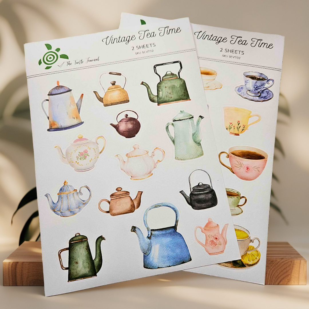Vintage Tea Time Watercolour Matte Sticker Set (2 sheets) - The Turtle Journal-Rachel The Turtle Journal