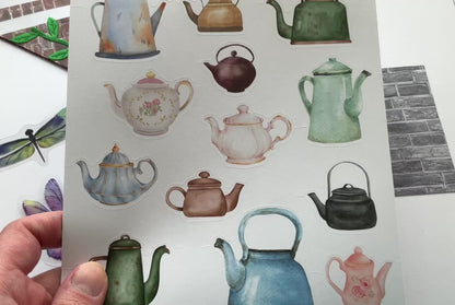 Vintage Tea Time Watercolour Matte Sticker Set (2 sheets) - The Turtle Journal