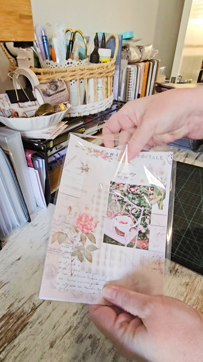 6 x A5 Ephemera Full Page Stickers - "Pretty Vintage Pink" - Chapteries