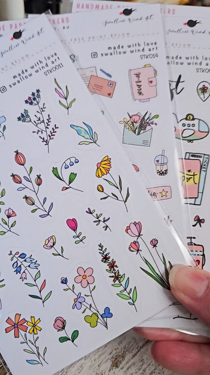 Wildflowers and Leaves v2 Sticker Sheet - Swallow Wind Art