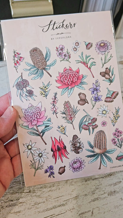 Australian Blooms Sticker Set - Typoflora (1 sheet)