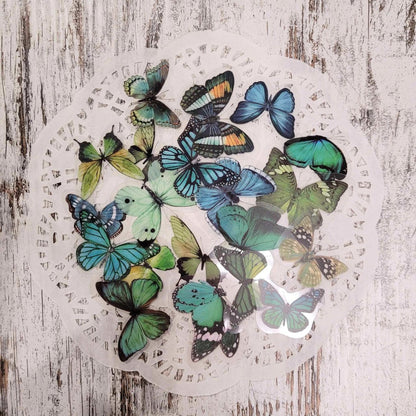 The Turtle Journal - Stickers and Embellishments - Butterfly Sticker Set PET Kiss cut - Scrapbooking Junk Journaling Spring Monarch Emerald Lavender Blue Pink Pack of 20 Stickers Aussie Business