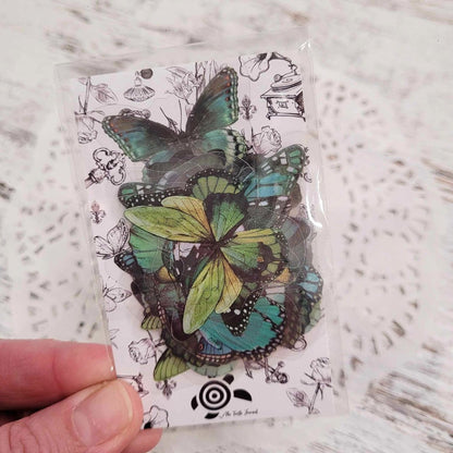 The Turtle Journal - Stickers and Embellishments - Butterfly Sticker Set PET Kiss cut - Scrapbooking Junk Journaling Spring Monarch Emerald Lavender Blue Pink Pack of 20 Stickers Aussie Business