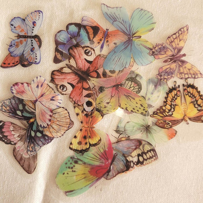The Turtle Journal - Stickers and Embellishments - Butterfly Sticker Set PET Kiss cut - Scrapbooking Junk Journaling Spring Monarch Emerald Lavender Blue Pink Pack of 20 Stickers Aussie Business