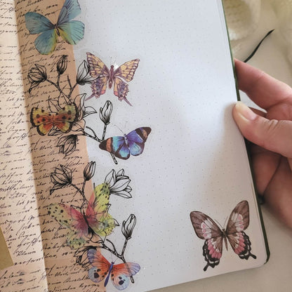 The Turtle Journal - Stickers and Embellishments - Butterfly Sticker Set PET Kiss cut - Scrapbooking Junk Journaling Spring Monarch Emerald Lavender Blue Pink Pack of 20 Stickers Aussie Business