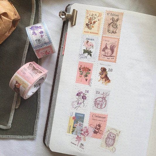 Perforated Stamps Washi Set - Rachel The Turtle Journal - Flower Bouquet & Animal - -