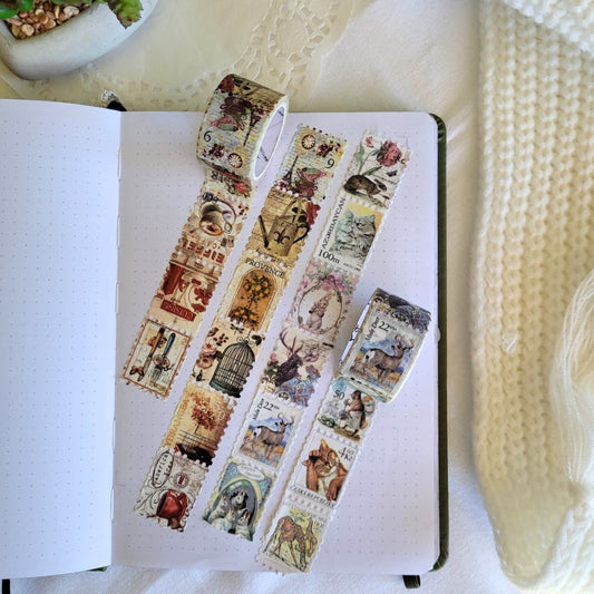 Perforated Stamps Washi Set - Rachel The Turtle Journal - Parisian Cafe & Whimsical Wildlife - -