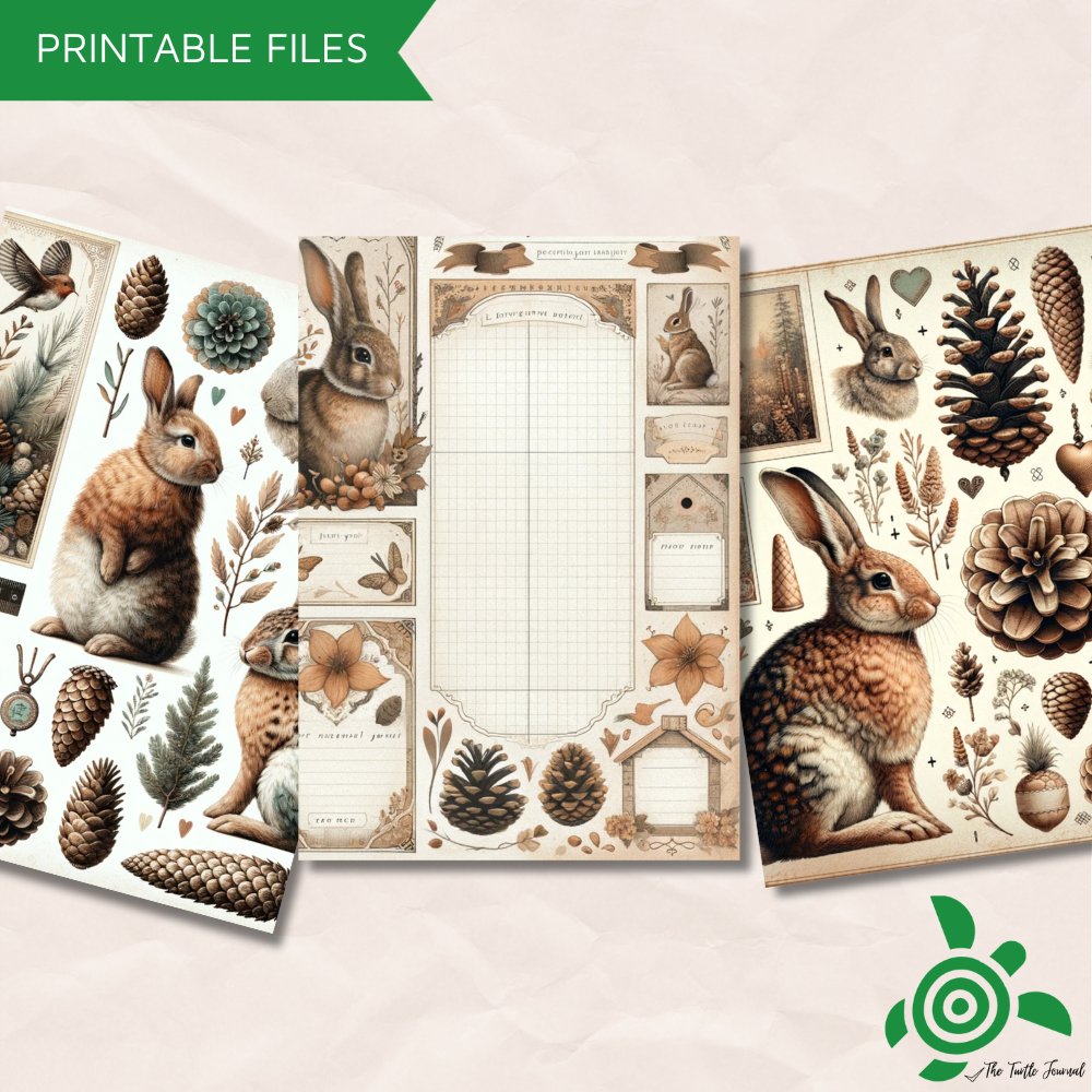 Printable: Brer Rabbit & Pinecone Journaling Collection - Rachel The Turtle Journal - - -