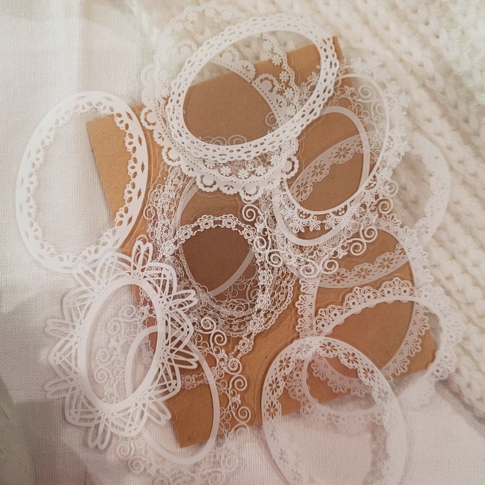 Transparent Lace Frame Stickers - 15 piece - Rachel The Turtle Journal - - -