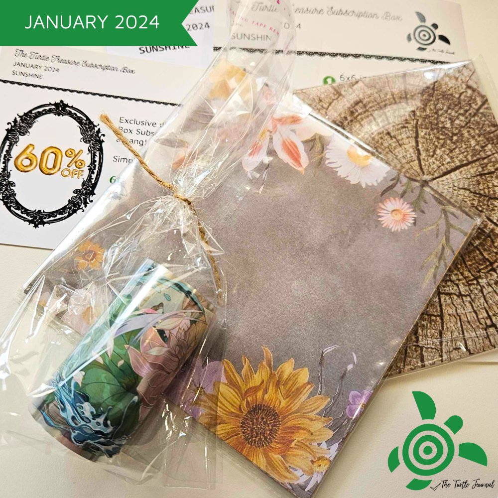 Turtle Treasure Box Subscription - Rachel The Turtle Journal - Summer Sunshine PET Sticker Tape Lilypad Japanese Garden